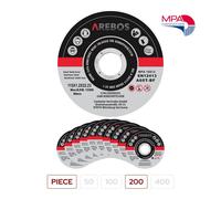 AREBOS Discos Corte 115mm 1.2mm Metal Acero Inox EN12413 Alta Velocidad Pack 200