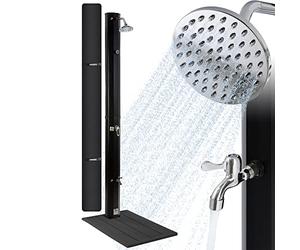 Arebos Ducha solar 35L y elemento de suelo | incl.Portada | con termómetro integrado y ducha de pie | ducha de piscina para el jardín | temperatura del agua hasta 60°C