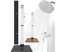 Arebos Ducha solar de 40 L Premium y elemento de suelo antracita, termómetro integrado, temperatura del agua hasta 60 °C, ducha de piscina, tecnología Snap-in, incluye ducha de pies y cubierta