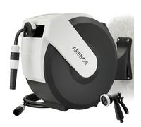 Arebos Enrollador de Manguera 35 m Automático | Carrete de Manguera con Soporte de Pared | Manguera Multicapa | Giratorio 180° | Función de Bloqueo | 7 Modos de Riego