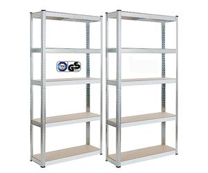 Arebos Estantería Carga Pesada Set 2 uds | 180x90x30 cm | 5 Estantes | Sistema sin Tornillos | Estantería de Taller, Almacén o Bodega | Montaje Fácil | Plata