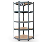 Arebos Estantería esquinera para Cargas Pesadas, 875 kg, fácil Montaje Mediante Sistema de Ranuras, 180 x 70 x 70 cm, 5 baldas de Madera de Densidad Media, hasta 175 kg por Estante, Antracita