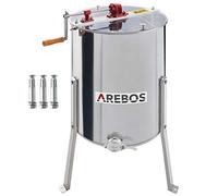 Arebos Extractor manual de miel Premium | 4 marcos para panales | Extractor tangencial de acero inoxidable | Extractor de miel con tapa | Accesorios para apicultura y apicultores