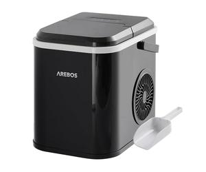 Arebos Fabricador de cubitos de hielo | 12 kg / 24 h | 10-15 minutos de tiempo de producción | Depósito de agua de 1,1 litros | Silencioso | Función de autolimpieza | Negro