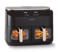 AREBOS Freidora de aire doble cesta 10 L | Air Fryer 2 × 5 L | 8 programas | Doble zona con SYNC & MATCH | 2 ventanas, control táctil & 40-200 °C | Cestas antiadherentes