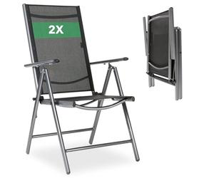 Arebos Juego de 2 Sillas de Jardín Plegables con Respaldo Alto | Respaldo Ajustable 7 Posiciones hasta 150° | Aluminio | hasta 120 kg | Resistentes a Intemperie y UV