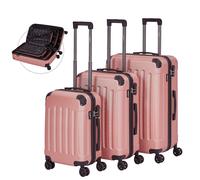 AREBOS Juego de 3 maletas de viaje Funda rígida Juego de maletas M-L-XL Oro rosa