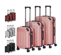 Arebos Juego de 3 Maletas Rígidas | Tallas M, L, XL | Carcasa de ABS Resistente | Trolley con Asa Telescópica | Ruedas Giratorias 360° | Cerradura con Cremallera | Oro Rosa