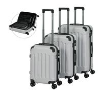 AREBOS Juego de 3 maletas de viaje Funda rígida Juego de maletas M-L-XL Plata