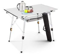 Arebos Mesa de Camping Plegable con Altura Regulable (47-69 cm), Accesorios para Camping, Jardín, Barbacoa, Picnic y Balcón, Mesa de Viaje, Incluye Bolsa de Transporte | Plata
