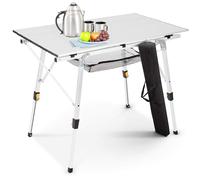 Arebos Mesa de Camping Plegable 120 x 70 cm, Altura Regulable (58-78 cm), Accesorios para Camping, Jardín, Barbacoa, Picnic, Incluye Bolsa de Transporte | Plata