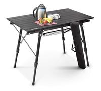 Arebos Mesa de Camping Plegable 120 x 70 cm, Altura Regulable (58-78 cm), Accesorios para Camping, Jardín, Barbacoa, Picnic, Incluye Bolsa de Transporte | Negro