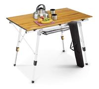 Arebos Mesa de Camping Plegable con Altura Regulable (47-69 cm), Accesorios para Camping, Jardín, Barbacoa, Picnic y Balcón, Mesa de Viaje, Incluye Bolsa de Transporte | Marrón