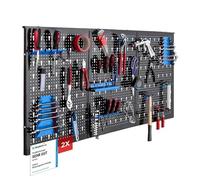 Arebos Panel Portaherramientas de Pared 6 Piezas | Kit con 34 Ganchos | 235,2x59,5 cm | Panel Perforado Metálico para Taller | Soportes para Herramientas | Incluye Material de Montaje | Azul