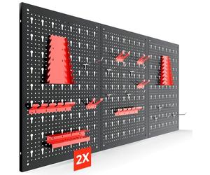Arebos Panel Portaherramientas de Pared 6 Piezas | Kit con 34 Ganchos | 235,2x59,5 cm | Panel Perforado Metálico para Taller | Soportes para Herramientas | Incluye Material de Montaje | Rojo