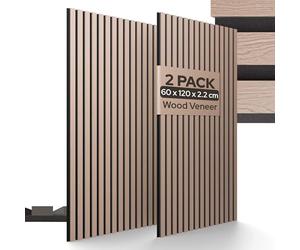 Arebos Paneles acústicos de 120 x 60 cm | pared de láminas en aspecto de madera para pared y techo | moderno panel de pared con alta absorción de sonido | fácil montaje y corte | Juego de 2 unidades