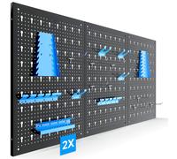 Arebos Panel Portaherramientas de Pared 6 Piezas | Kit con 34 Ganchos | 235,2x59,5 cm | Panel Perforado Metálico para Taller | Soportes para Herramientas | Incluye Material de Montaje | Azul