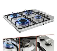 AREBOS Placa de gas 4 fuegos Acero inoxidable con rejillas y encendido seguro