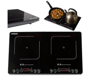 Arebos Placa de inducción doble 3500W | 2 zonas de cocción con pantalla táctil y temporizador | placa de inducción portátil para camping, exterior y cocina | protección contra sobrecalentamiento