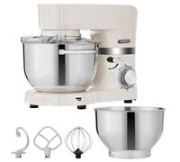 Arebos Batidora Amasadora Multifunción 1500W | Crema | 2 Recipiente de acero inoxidable 4,5L + 5,5L | Robot de Cocina con 3 herramientas Gancho para Amasar, Varillas, Gancho para mezclar, 6 Velocidade