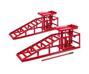 Arebos Rampa de Acceso para Vehículos | Plataforma de elevación | Jack de Carga | Rampa de Taller | Elevador Gato hidráulico | Set de 2 | Altura Ajustable | Rojo