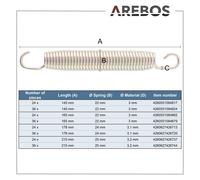 Arebos Juego de 24 muelles de repuesto para cama elástica, 178 mm, acero inoxidable, muelle en espiral