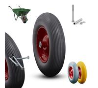 Arebos Rueda de Carretilla de Goma Maciza PU | Resistente a Pinchazos 200 kg | Neumático con Llanta de Acero 4.80/4.00-8 | Rueda de Repuesto con Eje | Diámetro 390 mm | Negro