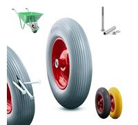 Arebos Rueda de Carretilla de Goma Maciza PU | Resistente a Pinchazos 200 kg | Neumático con Llanta de Acero 4.80/4.00-8 | Rueda de Repuesto con Eje | Diámetro 390 mm | Gris