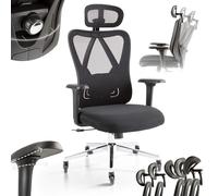 Arebos Silla Ergonómica de Oficina | Silla de Escritorio con Reposacabezas Ajustable 3D, Reposabrazos 3D, Apoyo Lumbar 2D, Función Giratoria | Silla Giratoria de Malla | Respaldo | Peso 136 kg