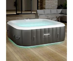 Arebos SPA Hinchable Whirlpool | Bañera de hidromasaje | 185x185cm | para 6 Personas | Banda Luminosa LED | 130 chorros de Masaje | 910 litros | Incluye Cubierta | Masaje de Burbujas y Bienestar