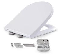 Arebos Tapa WC, Asiento de inodoro con dispositivo de descenso automático, Duroplast en forma de D, universal, carga máxima de 150 kg, asiento de inodoro con tapa de inodoro, fácil montaje,