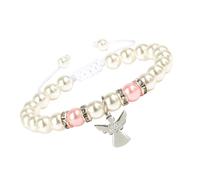 Arecobticy Abalorio de cruz de plata brillante para primera comunión, con cuentas de perlas de rosa para reuniones, regalos de primera comunión, Angel diamonds, como se describe, como se describe