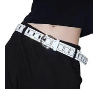 Arecobticy Cinturón punk con diamantes de imitación brillantes, correa de cintura ajustable para jeans, pantalones y vestidos, banda de cintura bailando hiphop para mujer, cinturón occidental, plata