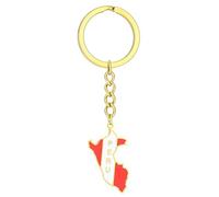 Arecobticy Llavero con dije de bandera de Perú, llavero con colgante de mapa del país, joyería vintage para mujeres y hombres, llavero de coche Y2K, decoración de mochila, accesorio de mochila, dorado