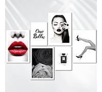 AREDE Set de 6 Cuadros Decoración Pared Modernos Moda Bella | 4 x A4 (21 x 30cm) + 2 x A5 (15 x 21cm) | Listo para Colgar Láminas Decorativas Salón y Dormitorios | Sin marcos