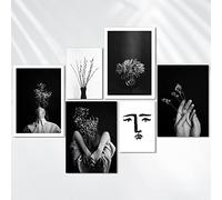 AREDE Set de 6 Cuadros Decoración Pared Modernos Retratos en blanco y negro | 4 x A4 (21 x 30cm) + 2 x A5 (15 x 21cm) | Listo para Colgar Láminas Decorativas Salón y Dormitorios | Sin marcos