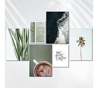 AREDE Set de 6 Cuadros Decoración Pared Modernos Verde pastel: pero primero el café | 4 x A4 (21 x 30cm) + 2 x A5 (15 x 21cm) | Listo para Colgar Láminas Decorativas Salón y Dormitorios | Sin marcos