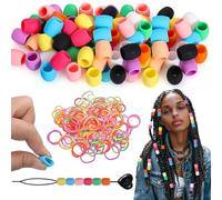 ARefugen Juego de 50 cuentas de silicona para el cabello y lazos elásticos para el cabello, cuentas suaves y coloridas de poni arcoíris a granel para trenzas, accesorios para el cabello, rastas para