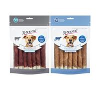 arelf Bundle Dokas - Rollos para masticar para perros, 1 x con carne de vacuno y 1 x con pechuga de pavo - 2 x 190 g | aperitivo para perros de piel de vacuno | aperitivo masticable para el empleo y