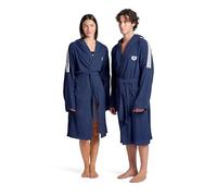 ARENA Bata de baño unisex a rayas con cinturón y bolsillos, suave y cálida para piscina, sauna, spa o comodidad después del entrenamiento, azul marino/blanco, talla XS