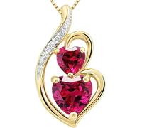 ARENA GEMS JEWELLERY Collar de rubí en forma de corazón con acento de diamante natural en plata de ley chapada en oro amarillo de 14 quilates, cadena de 45,7 cm