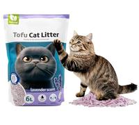 Arena para Gatos de Tofu, 6L Cada Uno, Fuerte Absorbencia, Fácil Compacidad, Desagotable, Sin Polvo, Múltiples Aromas Disponibles, Suministros para Mascotas. (6, Lavanda)