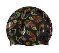 Arena Print 2 - Gorro de natación con impresión, Unisex, de Silicona, para Adultos, para Entrenamiento intensivo, cómodo, Antideslizante, Gorro de natación para Pelo Largo, Hojas caídas