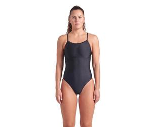 ARENA Women's Feel Solid Light Drop Back Swimsuit Ladies Athletic Swimwear Traje de baño de una Sola Pieza, Negro/Negro, 60 para Mujer