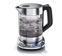 Arendo 722304681722 - Hervidor de agua de cristal ahumado con ajuste de temperatura, función de mantenimiento del calor, 30 min - 1,5 litros, base de vidrio de borosilicato de acero inoxidable