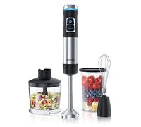 Arendo - Batidora de mano de acero inoxidable de 1200 W - Batidora de inmersión - Velocidad continua - Cuchillo de 4 hojas - Vaso medidor de 800 ml - Batidor de varillas