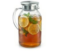 Arendo - Jarra de cristal de 2,3 l con tapa de acero inoxidable - Jarra de cristal - Resistente al calor hasta +150 °C - 2 litros - Jarra de agua resistente al calor y al frío