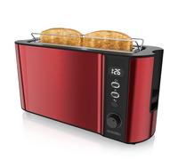 arendo - Tostadora 2 rebanadas con ranura larga - 1000 W - 6 Niveles - Pantalla indicadora - Descongelación y calentamiento - Soporte panecillos - Bandeja de migas - Doble pared - Acero inoxidable