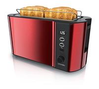 arendo - Tostadora 4 rebanadas con Ranuras largas - 1500 W - 6 Niveles - Pantalla indicadora - Descongelación y Calentamiento - Soporte panecillos - Bandeja de Migas - Doble Pared - Acero Inoxidable