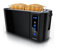 Arendo - Tostadora de acero inoxidable con ranura larga para 4 cortes - Pantalla táctil - Carcasa de doble pared - Accesorio para bollos - 7 grados de bronceado - Centrado de pan - Pantalla de tiempo